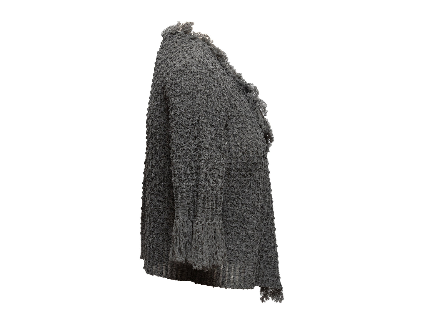 Grey Chanel Fringe-Trimmed Cardigan Size EU 40