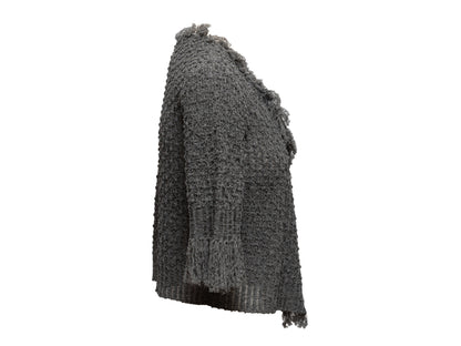 Grey Chanel Fringe-Trimmed Cardigan Size EU 40