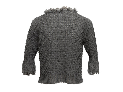 Grey Chanel Fringe-Trimmed Cardigan Size EU 40