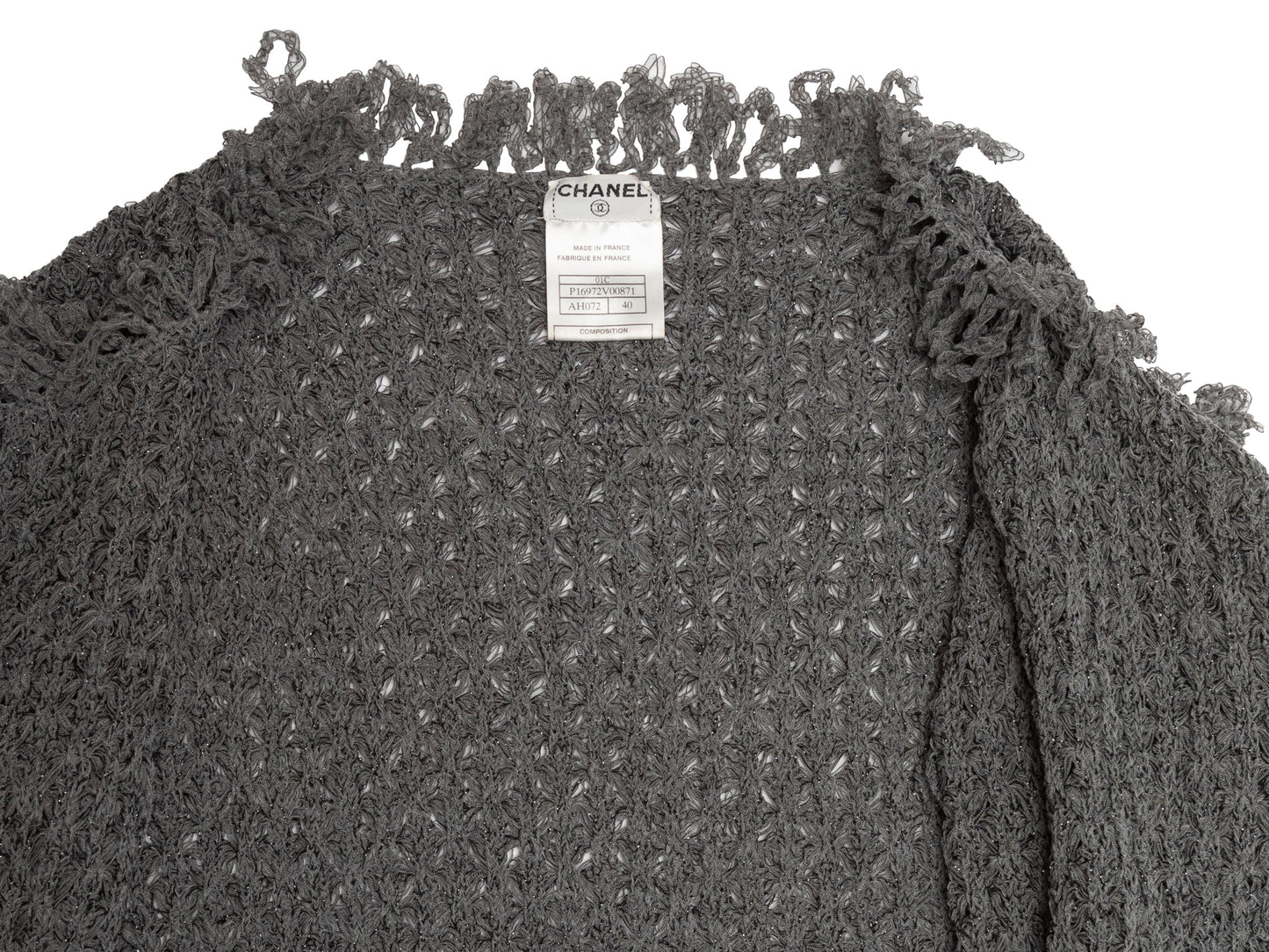 Grey Chanel Fringe-Trimmed Cardigan Size EU 40