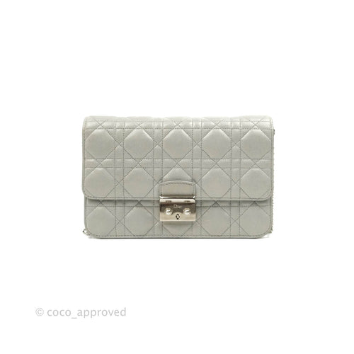 Christian Dior Miss Dior WOC Cannage Metallic Grey Silver Hardware
