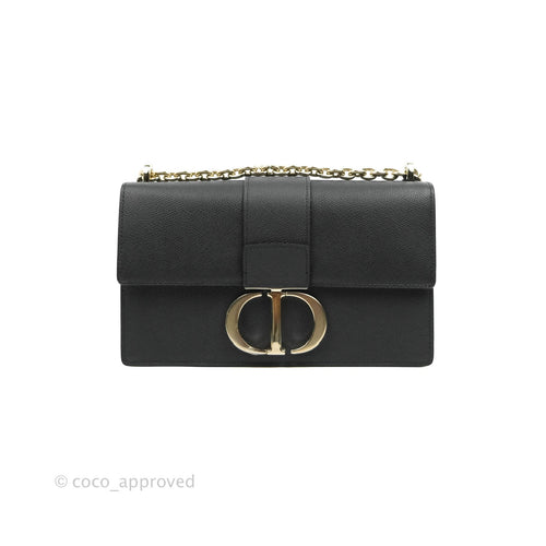 Christian Dior 30 Montaigne with Chain Black Grained Calfskin