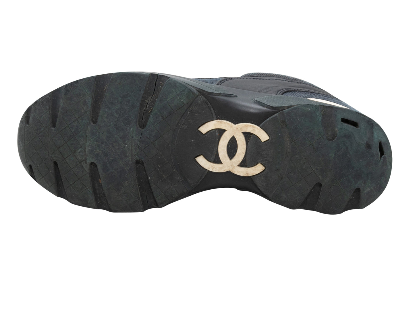 Charcoal & Navy Chanel CC Corduroy Low-Top Sneakers Size 37