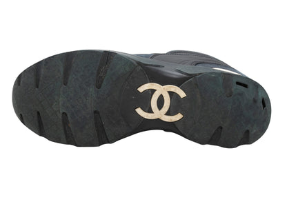 Charcoal & Navy Chanel CC Corduroy Low-Top Sneakers Size 37