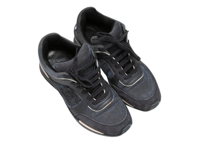 Charcoal & Navy Chanel CC Corduroy Low-Top Sneakers Size 37