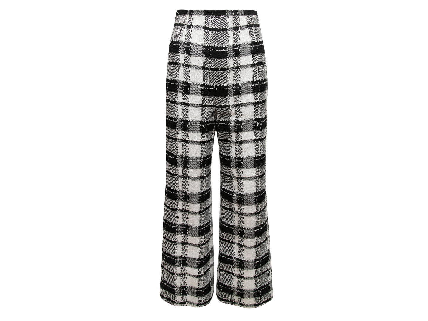 Black & White Chanel Plaid Wide-Leg Trousers Size FR 38