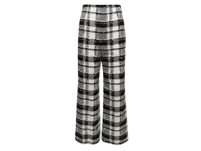 Black & White Chanel Plaid Wide-Leg Trousers Size FR 38