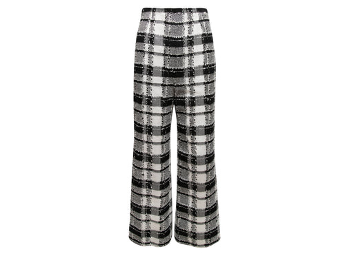 Black & White Chanel Plaid Wide-Leg Trousers Size FR 38