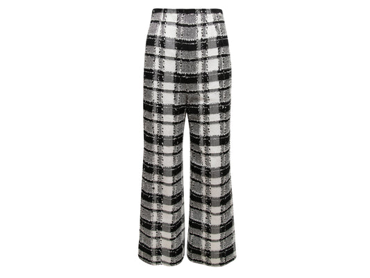 Black & White Chanel Plaid Wide-Leg Trousers Size FR 38