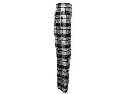 Black & White Chanel Plaid Wide-Leg Trousers Size FR 38