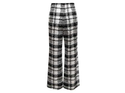 Black & White Chanel Plaid Wide-Leg Trousers Size FR 38
