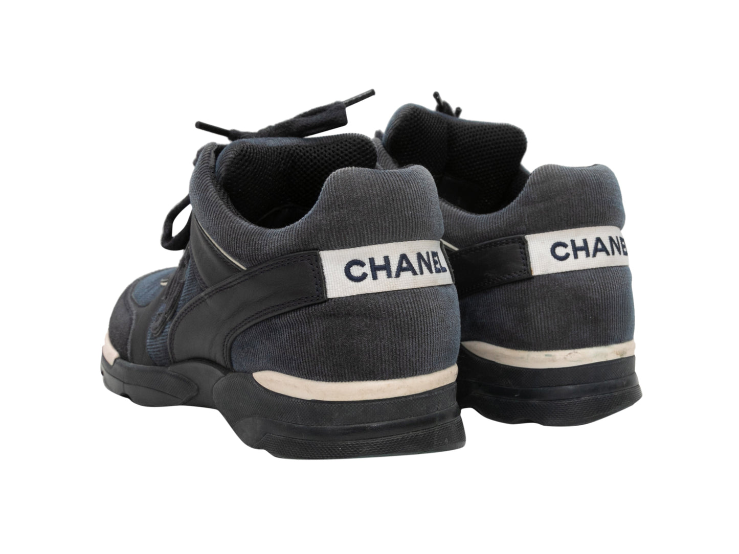 Charcoal & Navy Chanel CC Corduroy Low-Top Sneakers Size 37