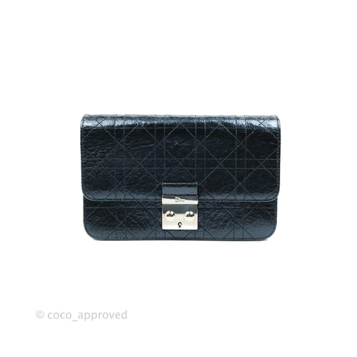 Christian Dior Miss Dior WOC Cannage Metallic Blue Silver Hardware