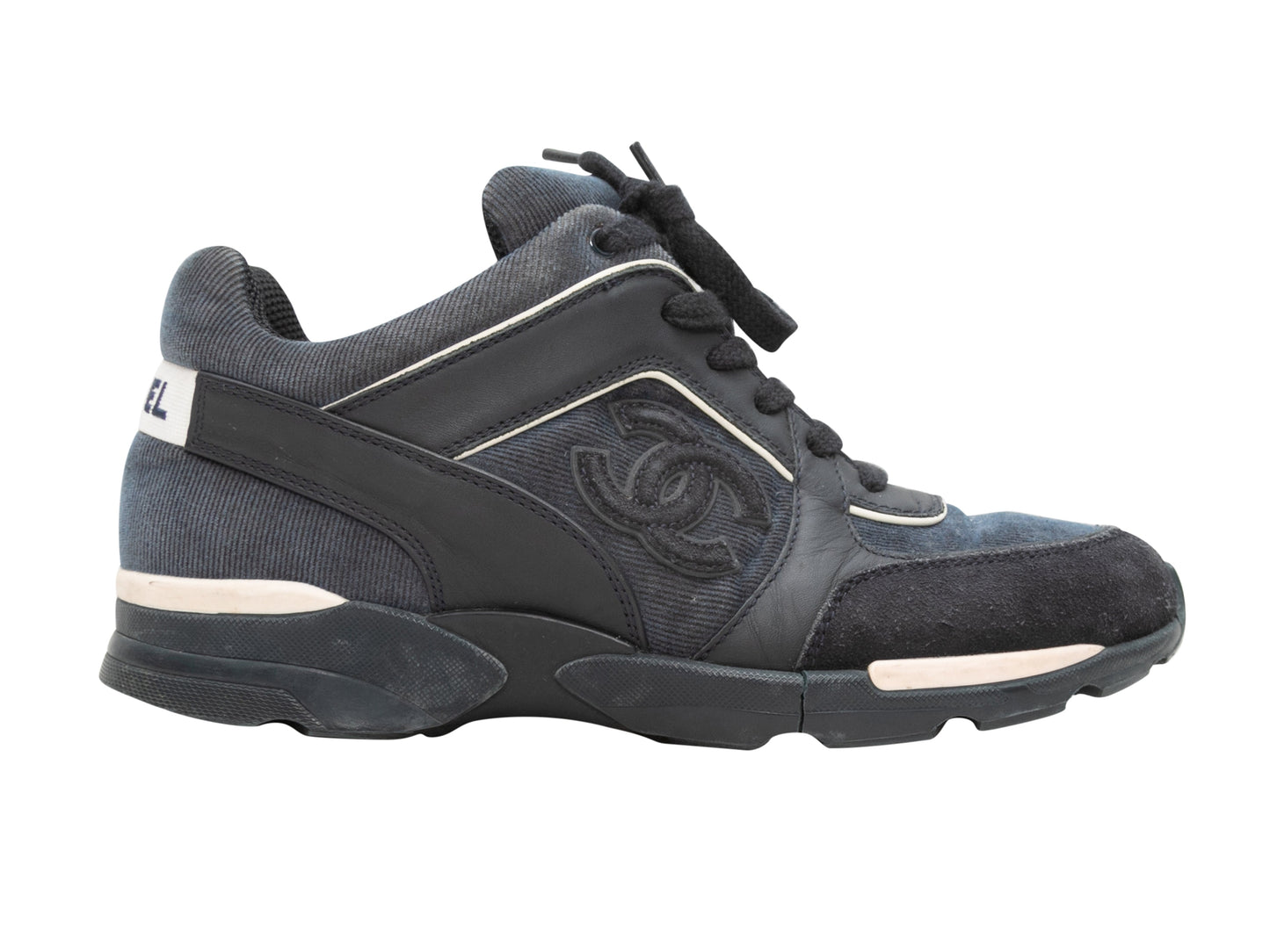 Charcoal & Navy Chanel CC Corduroy Low-Top Sneakers Size 37