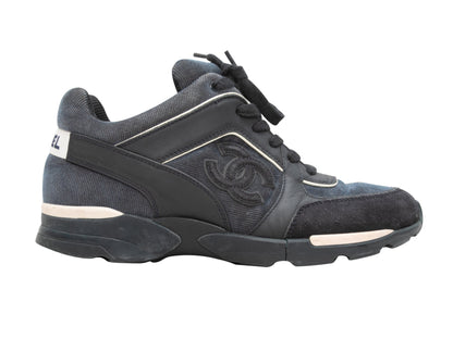 Charcoal & Navy Chanel CC Corduroy Low-Top Sneakers Size 37