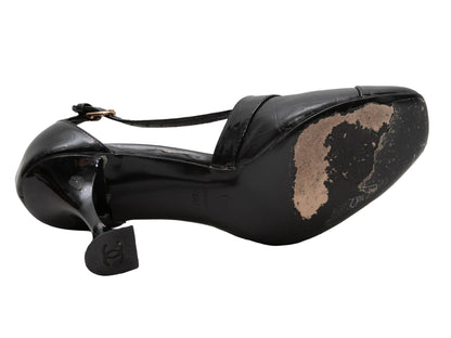Black Chanel Patent & Embossed Leather Cutout Pumps Size 37