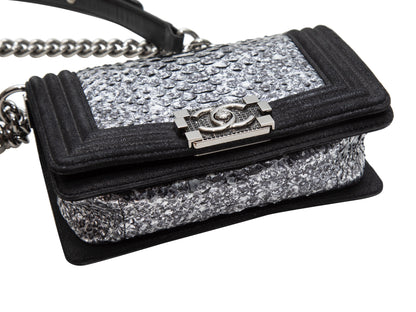 Black & Silver Chanel Snakeskin & Leather Small Boy Bag