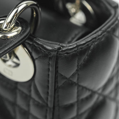 Christian Dior Cannage Mini Lady Dior Black Silver Hardware