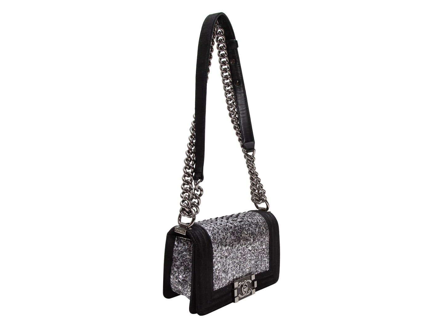 Black & Silver Chanel Snakeskin & Leather Small Boy Bag