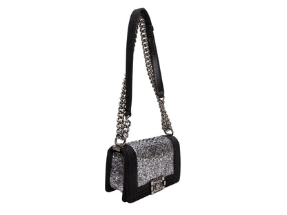 Black & Silver Chanel Snakeskin & Leather Small Boy Bag