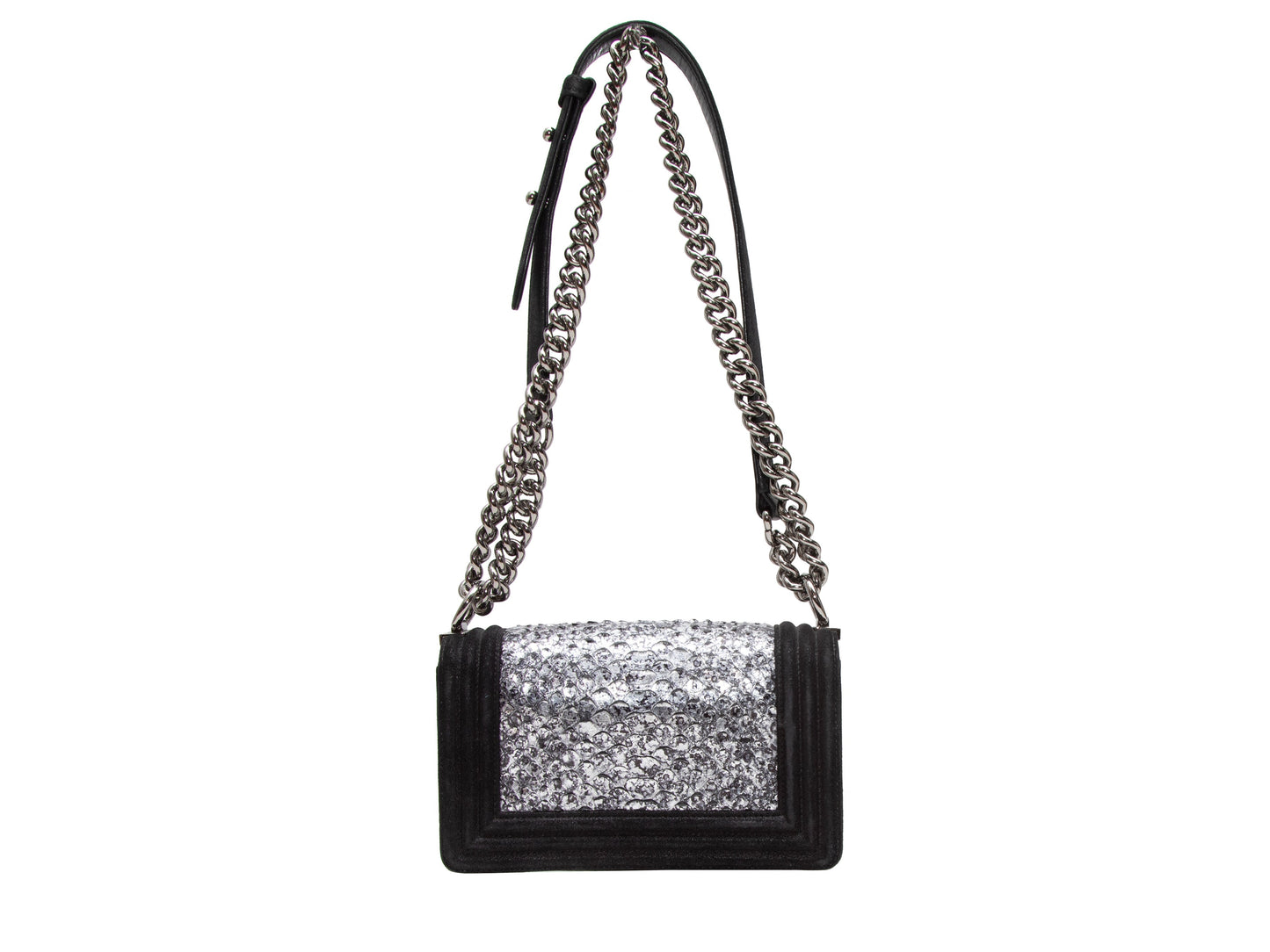 Black & Silver Chanel Snakeskin & Leather Small Boy Bag
