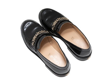 Black Chanel 2021 Patent Spellout Loafers Size 39.5
