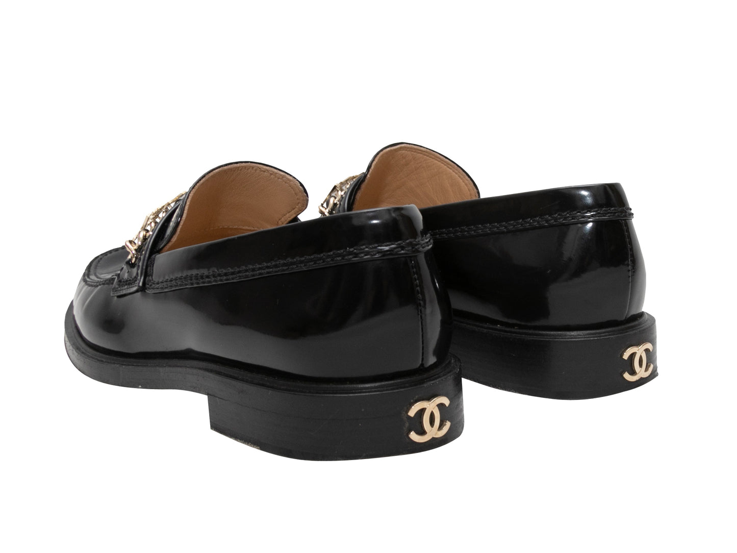 Black Chanel 2021 Patent Spellout Loafers Size 39.5