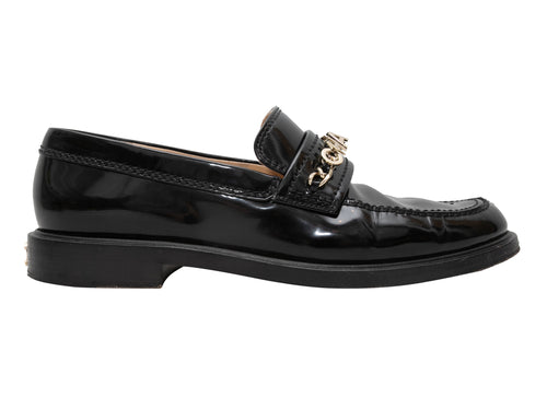 Black Chanel 2021 Patent Spellout Loafers Size 39.5