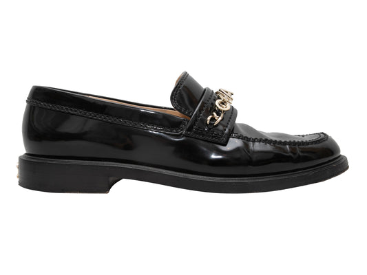 Black Chanel 2021 Patent Spellout Loafers Size 39.5
