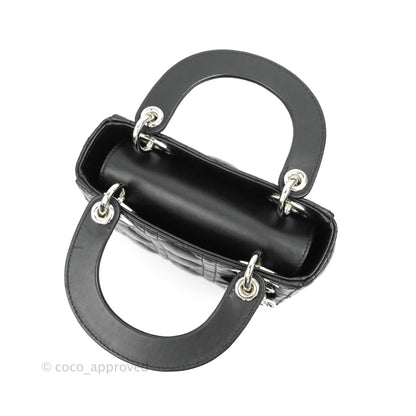 Christian Dior Cannage Mini Lady Dior Black Silver Hardware