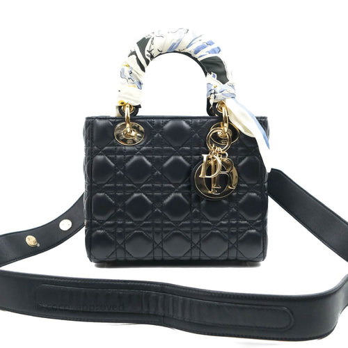 Christian Dior My ABCDior Lady Dior Navy Lambskin Gold Hardware with Twilly