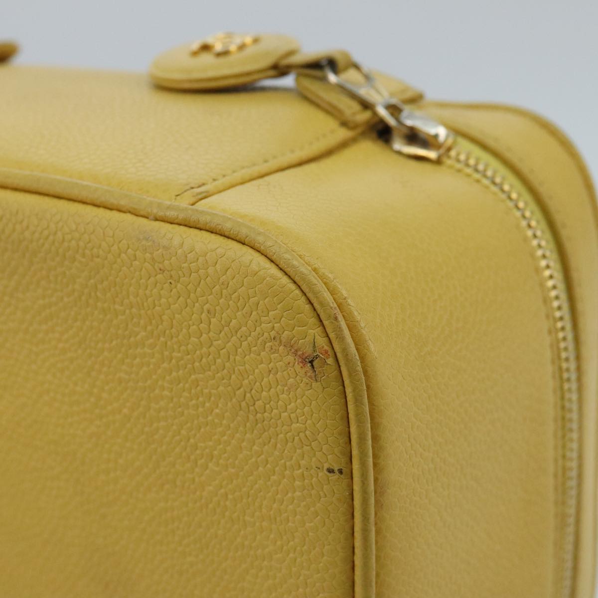 CHANEL Vanity COCO Mark Pouch Caviar Skin Yellow Gold CC 100001