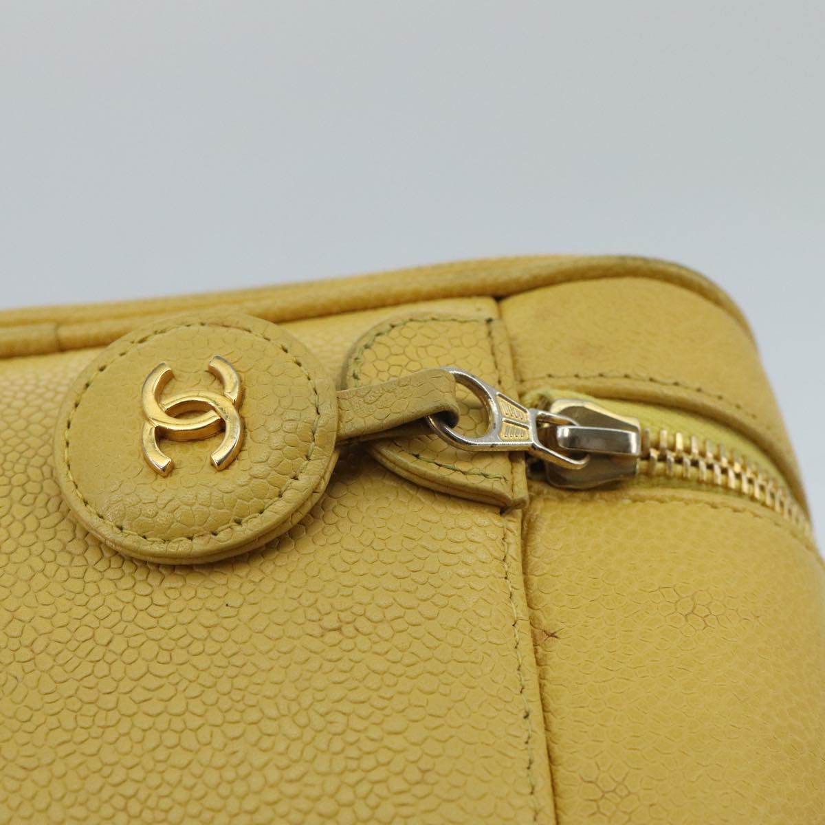 CHANEL Vanity COCO Mark Pouch Caviar Skin Yellow Gold CC 100001