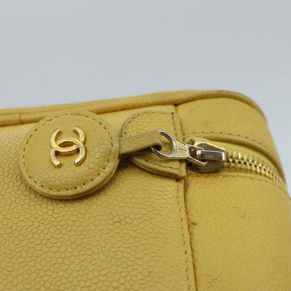 CHANEL Vanity COCO Mark Pouch Caviar Skin Yellow Gold CC 100001