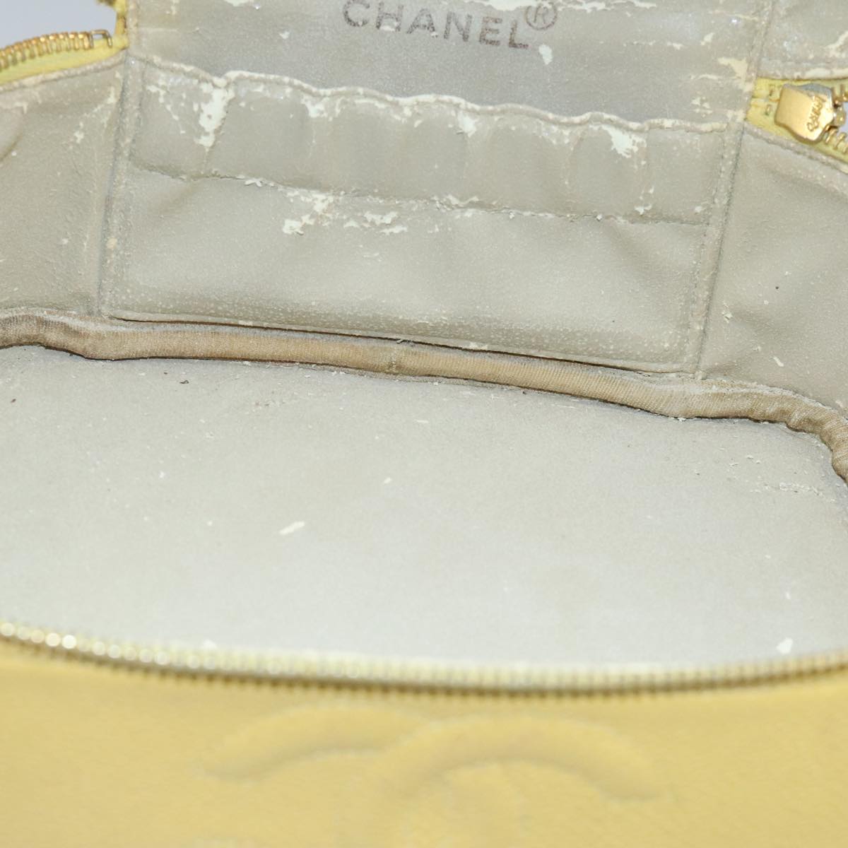 CHANEL Vanity COCO Mark Pouch Caviar Skin Yellow Gold CC 100001