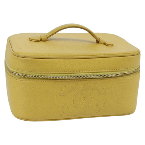 CHANEL Vanity COCO Mark Pouch Caviar Skin Yellow Gold CC 100001