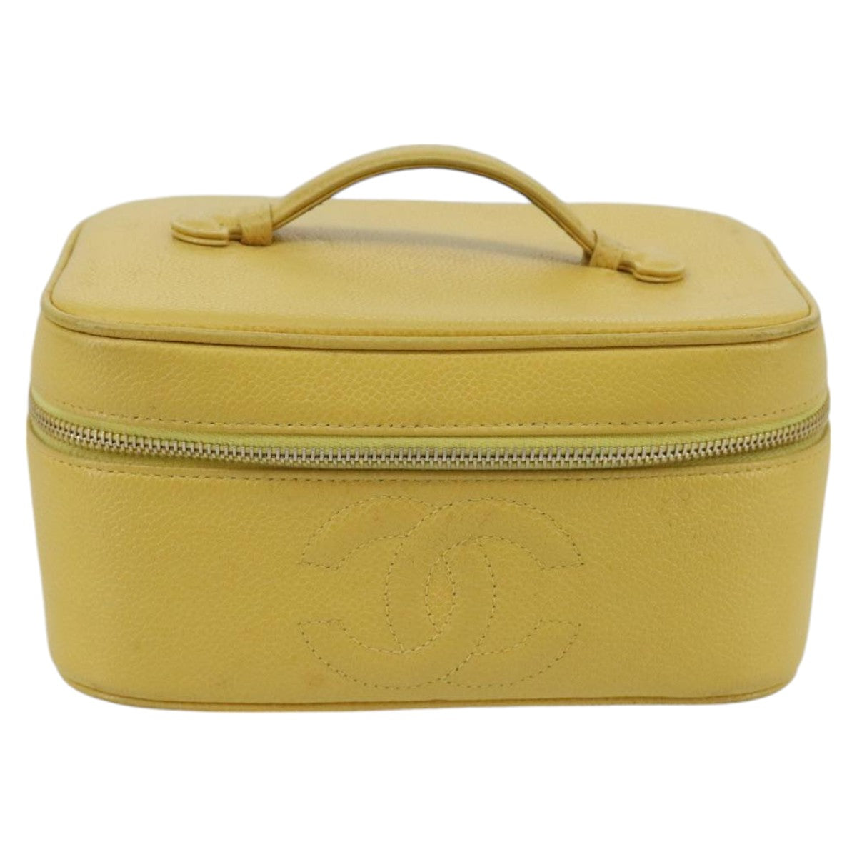 CHANEL Vanity COCO Mark Pouch Caviar Skin Yellow Gold CC 100001