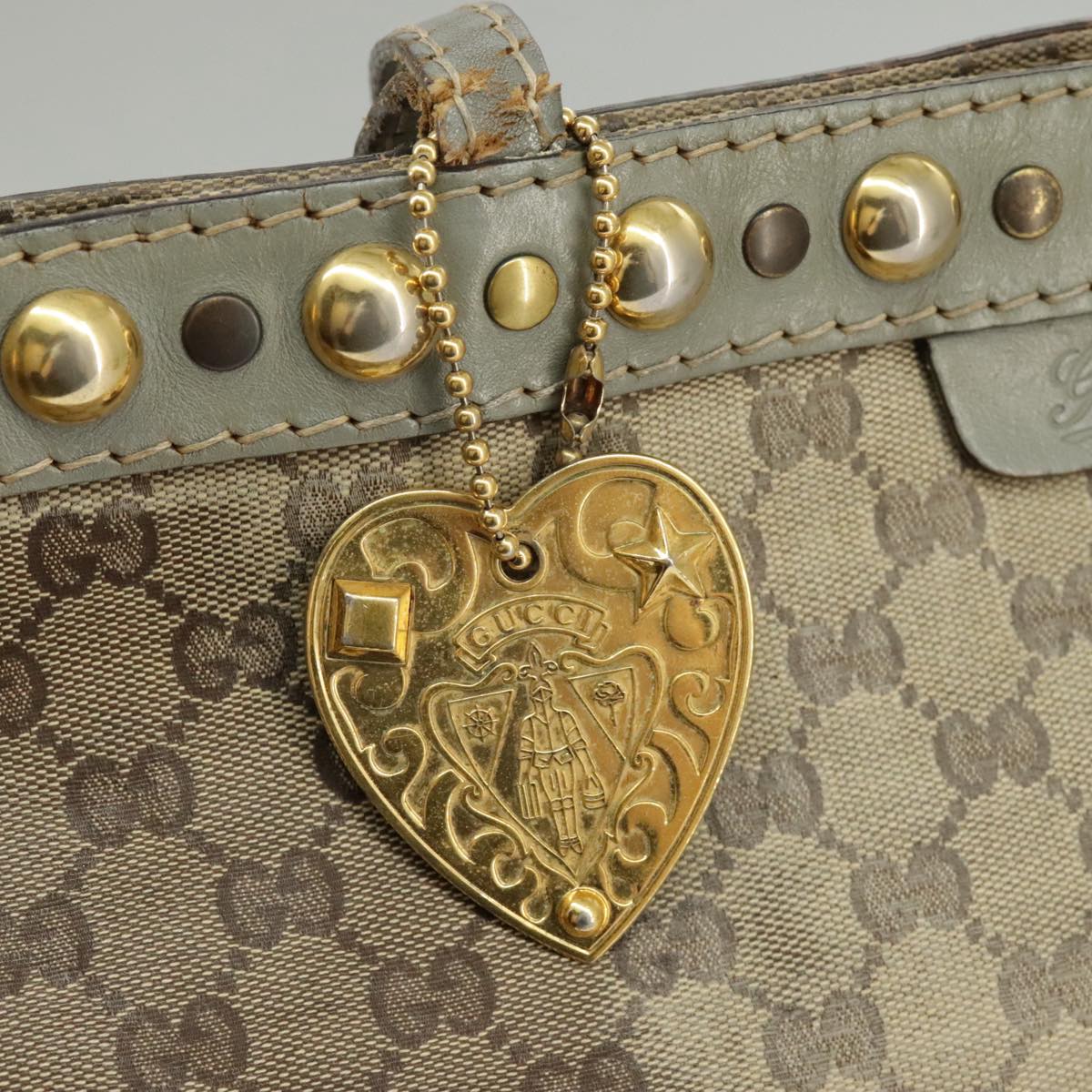GUCCI GG Crystal Tote Bag Beige Gold 207291  100022