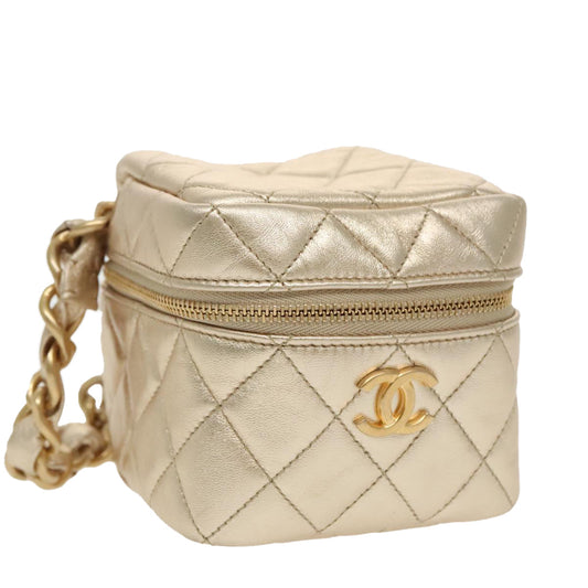 CHANEL Matelasse Chain Hand Bag Lamb Skin Gold CC 100060A