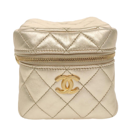 CHANEL Matelasse Chain Hand Bag Lamb Skin Gold CC 100060A