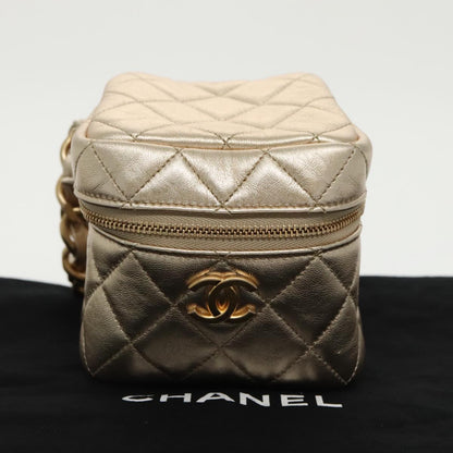 CHANEL Matelasse Chain Hand Bag Lamb Skin Gold CC 100060A