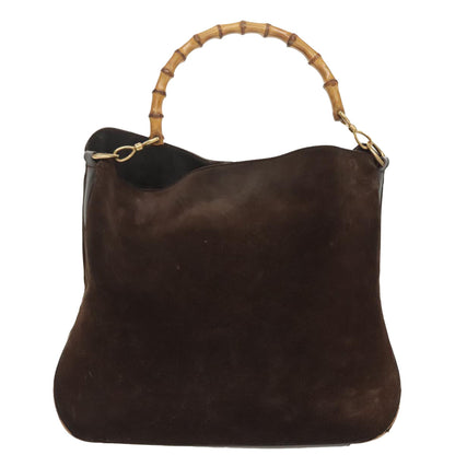 GUCCI Bamboo Shoulder Bag Suede Leather 2way Brown Gold  100190