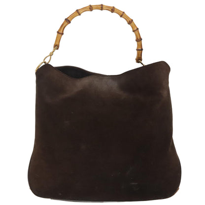 GUCCI Bamboo Shoulder Bag Suede Leather 2way Brown Gold  100190