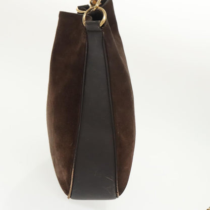 GUCCI Bamboo Shoulder Bag Suede Leather 2way Brown Gold  100190