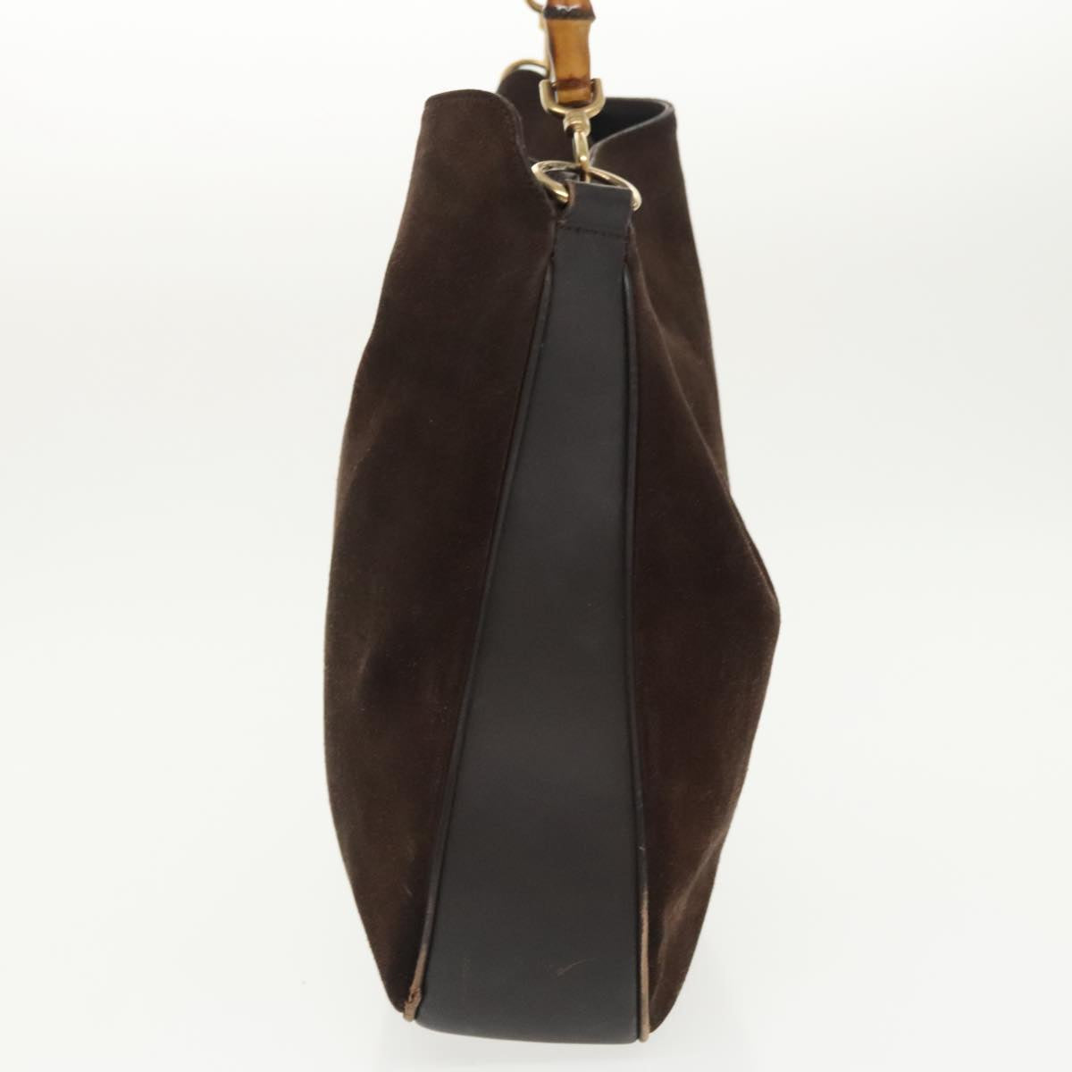 GUCCI Bamboo Shoulder Bag Suede Leather 2way Brown Gold  100190