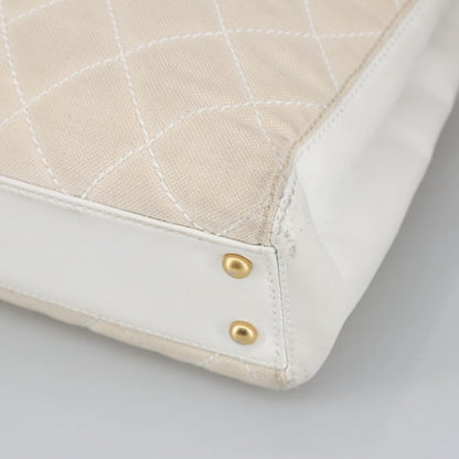 CHANEL Tote Bag Canvas Gold White CC 100722