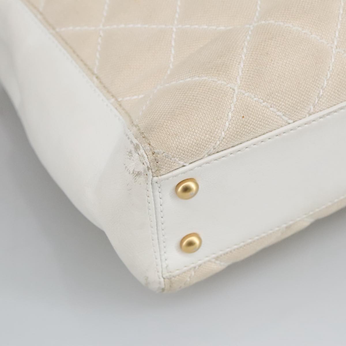 CHANEL Tote Bag Canvas Gold White CC 100722