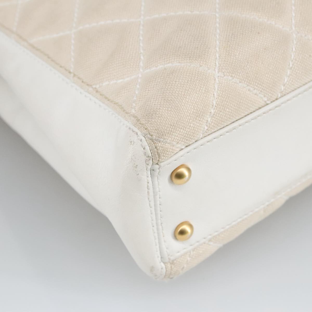 CHANEL Tote Bag Canvas Gold White CC 100722