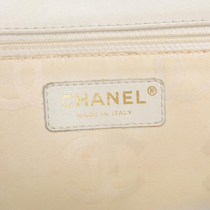 CHANEL Tote Bag Canvas Gold White CC 100722