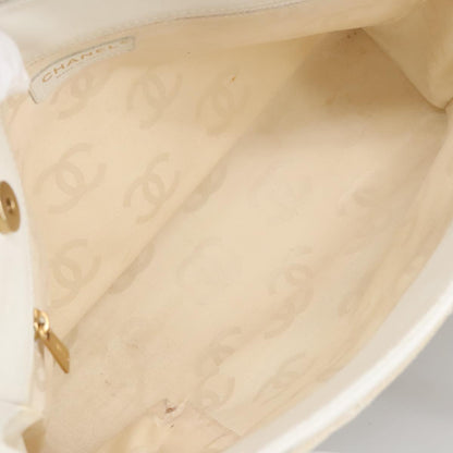 CHANEL Tote Bag Canvas Gold White CC 100722